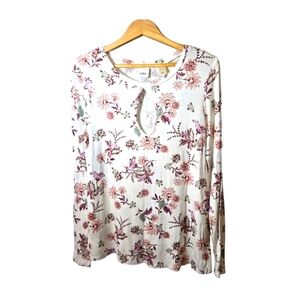 🌼3 for $15🦋 DAYTRIP Cutout Neckline Floral Long‎ Sleeve Top Medium Rayon NWOT